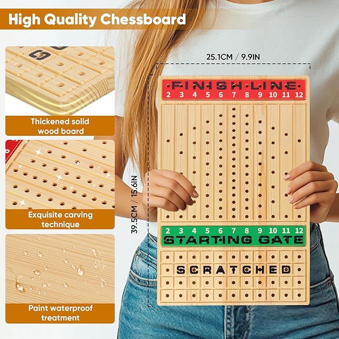 Horse Racing Game with Cards and Dice, Horse Race Board Game for Adult, Thickened Solid Wood with 11 Luxurious Durable Classic Metal Horses, 143 Chips, 2 Dice, 2 Boxes of Cards