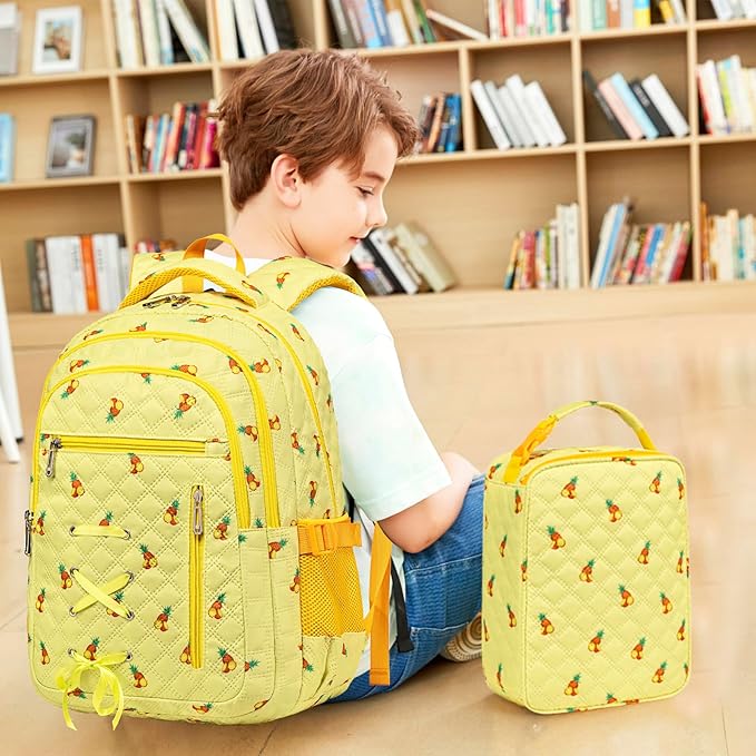 TuErCao Lunch Box Kids for School, Lightweight Small Lunch Bag for Boys Girls for School, Office, Picnic, Compact Reusable Clip LunchBox Fits Bento Boxes, Snack and Foods, Pineapple