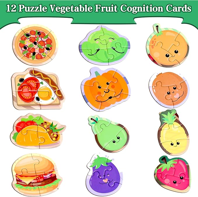 Magnetic Puzzles for Kids Ages 1-3, Travel Toddler Puzzles Ages 2-4 Year, Food Activities Toy for Boys & Girls 3-5 yo - Learning Magnet Gift for Road Trip