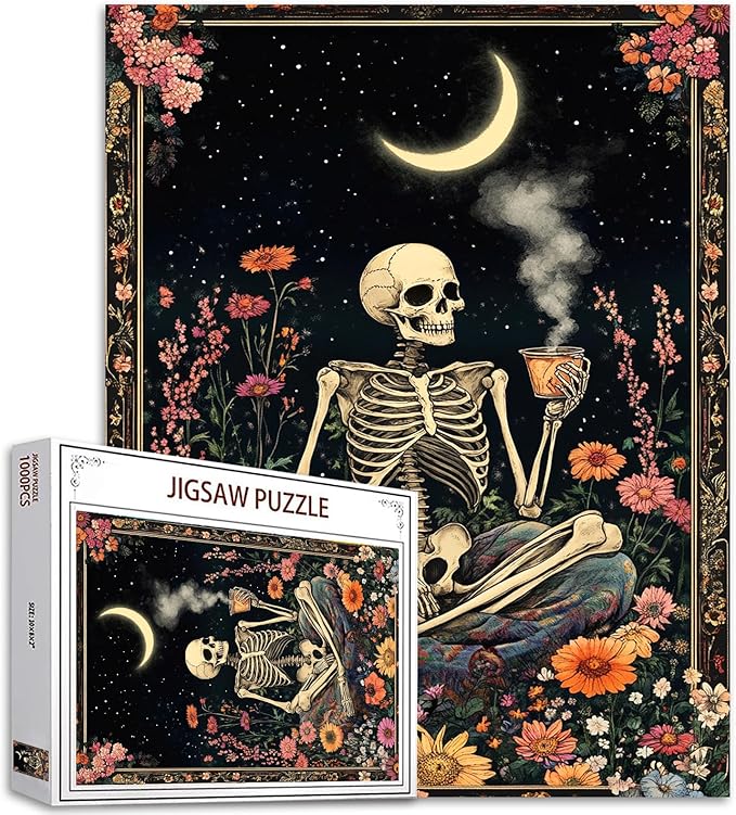 Tucocoo Human Skeleton Jigsaw Puzzles for Adults 1000 Pieces, Whimsical Skull Flowers Boho Art Puzzle Colorful DIY Craft Puzzles for Home Decoration Gifts, Family Puzzle Perfect for Game Nights