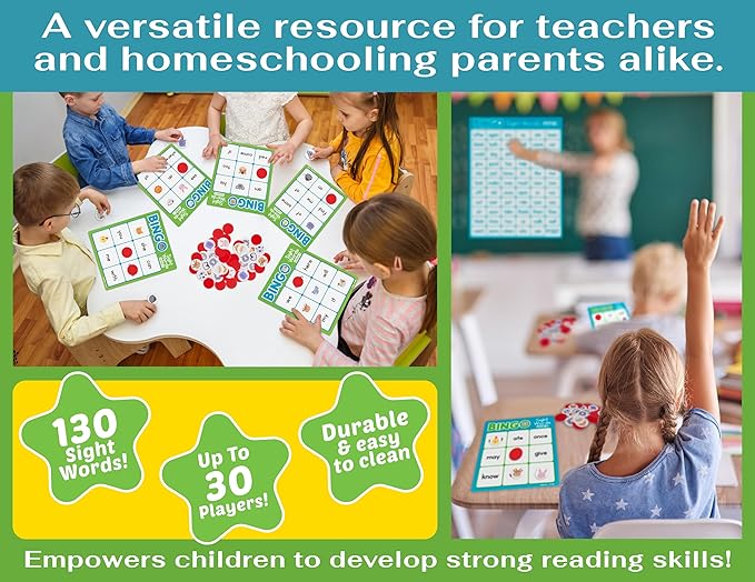 Sight Words Bingo Game for Kindergarten, Learn to Read Sight Word Cards, Word Games for Kids Ages 4-8, Bingo Sight Words Level 1&2