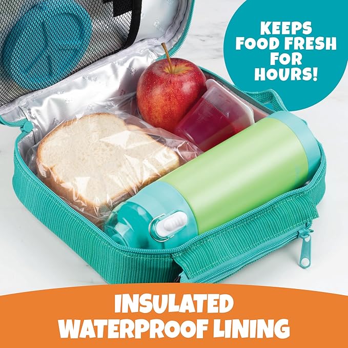 Kids Insulated Lunch Box w Snack Pocket & Expandable Water Bottle Holder For Girls- Waterproof Lunchbox Tote Keeps Food Hotter or Colder Longer - Reusable Back to School Bag Fits Most Bento Containers