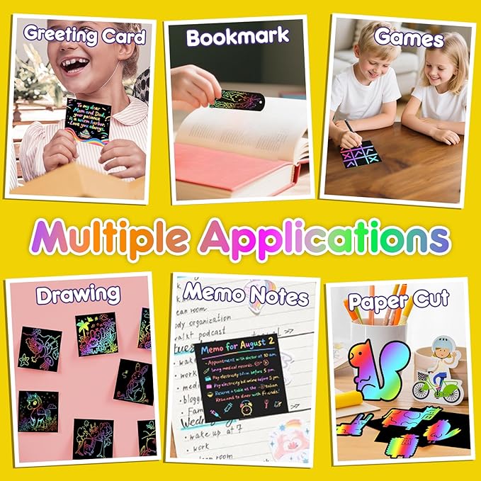 6 Packs Rainbow Scratch Notebook, Scratch Art for Kids with Reusable Cleaner Tool, Mess-Free Crafts for Kids Ages 4-8, Travel, Party, Art Supplies, DIY Gifts for 4 5 6 7 8 9 Year Old Girl Boy
