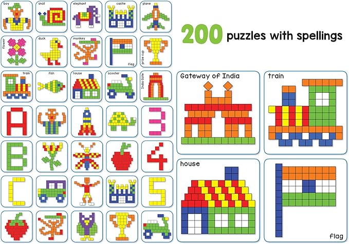 Magnetic Tangram Puzzles Toys for Kids | 400 Magnet Squares Shapes with 200 Patterns Booklet, Board & Display Stand | STEM Educational and Learning Games for Ages 4 5 6+ Years|Gifts for Girls & Boys