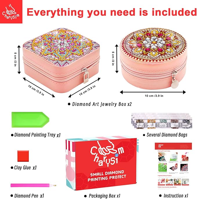 Diamond Art Jewelry Boxes Kits for Adults with Painting Accessories Gem Tools Crystral dots Paint Craft for Girl Women Kids Teen Gifts Mandral (Pink)