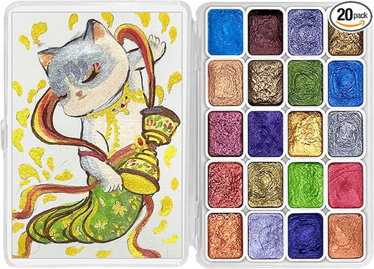 Mini Forestry Shifting Watercolor Painting Set, 20 Color Shifting Watercolor Paint Kit, Shimmer Metallic Watercolor Paints, Glitter Watercolor Paint, Solid, DunHuang Style