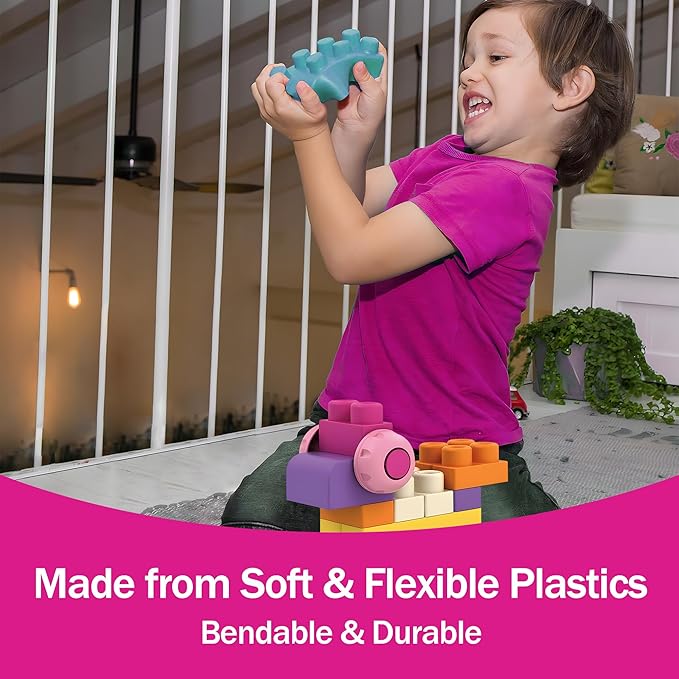 Soft Building Blocks for Toddlers, Stacking Blocks for Babies 6 Months and Up STEM Toddler Gifts, Large Construction Block Set Rubber Blocks Bag with 42 Pieces and Storage,Gift for Easter