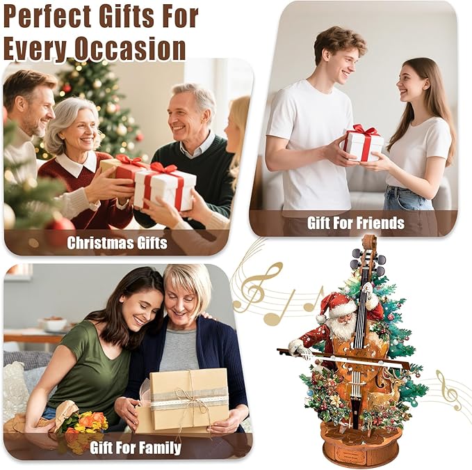 3D Wooden Puzzles for Adults, Christmas Cello Music Box, Model Kits for Adults, Wooden Building Kit Desk Home Decor, Hobbies for Men Women