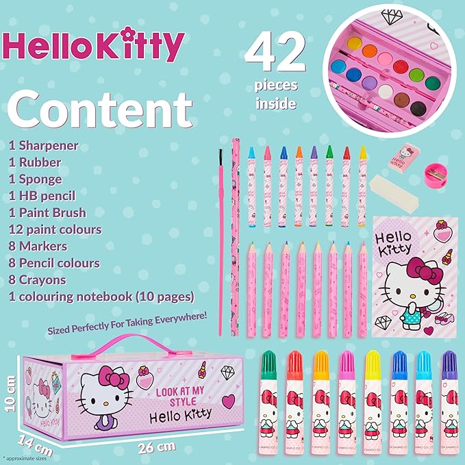 Hello Kitty Colored Pencils Art Supplies Kids Drawing Kit School Supplies Painting Kit Girls Drawing Pencils Art Kit Travel Case with Crayons Arts and Crafts for Kids 4-12 (Pink)