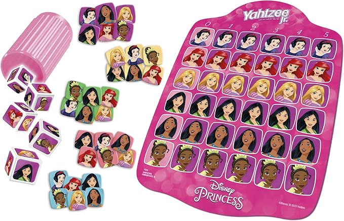 Hasbro Gaming Yahtzee Jr.: Disney Princess Edition Board Game for Kids Ages 4 and Up, for 2-4 Players, Counting and Matching Game for Preschoolers (Amazon Exclusive)