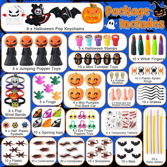 380PCS+ Halloween Party Favors for Kids - Halloween Toys Bulk for Goodie Bag Stuffers, Trick or Treat and Classroom Prizes, Fidget Toys Bulk for Boys Girls