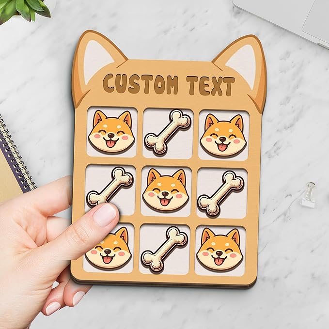 Personalized Dog XO Board Game, Personalized Cute Dog Wooden Noughts and Crosses Game, Pet Table Decor Road Trip Travel Game for Family (Dog 5)