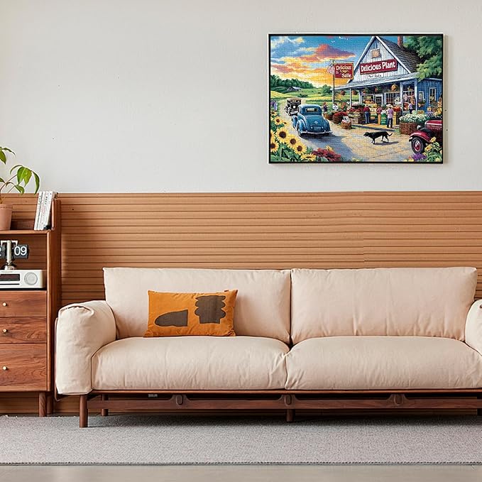 500 Piece Puzzles for Adults, Sunflower Field with Car House & American Flag Jigsaw Puzzles 20.5 x 15 in, Relaxing Country Jigsaw Puzzle, Challenging Puzzle Perfect Game Gift for Holidays & Family Fun