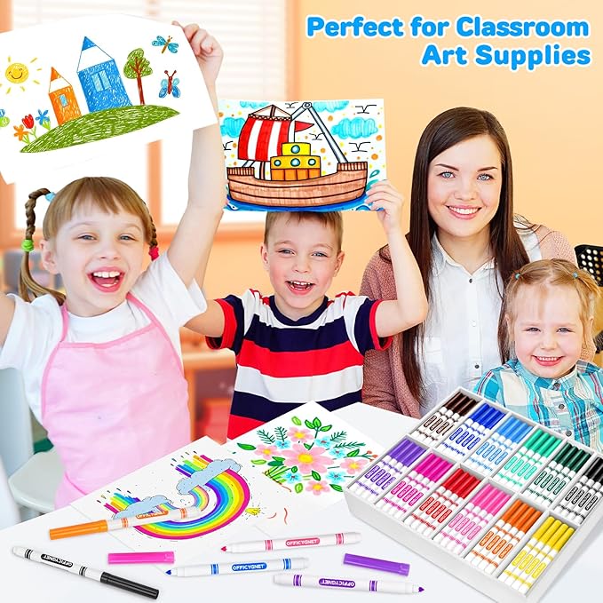 Officygnet 288 Count Washable Markers Bulk, Coloring Markers for Kids, Thin Marker Bulk in 12 Assorted Colors, Fine Line Marker with Conical Tip,Back to School Supplies, Teacher Classroom Must Haves