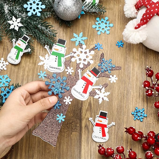224 Pcs Winter Foam Stickers Self Adhesive Snowflake Tree Snowman Glitter Christmas Foam Sticker for Craft Art Family Activity Xmas