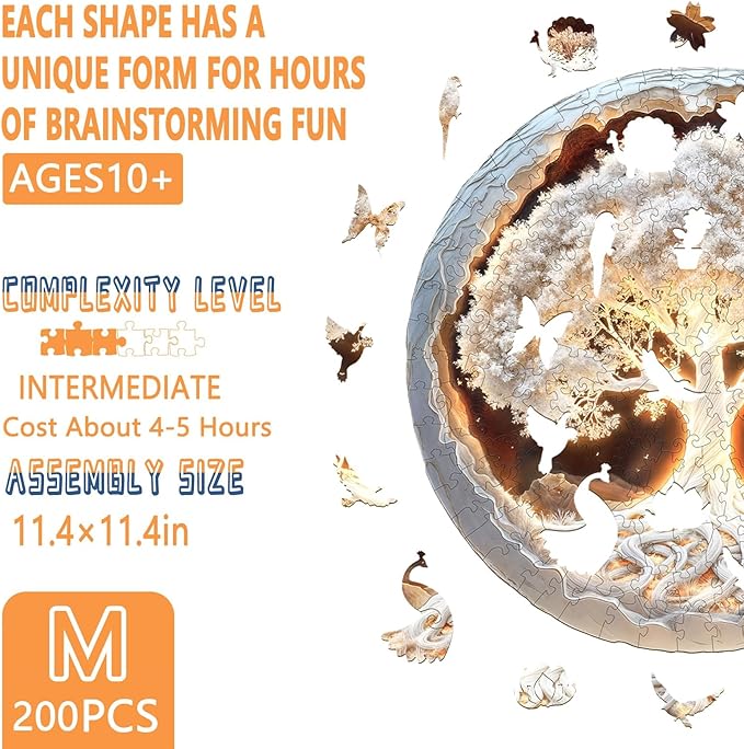 Wooden Puzzles for Adults - Tree of Life Puzzle, Unique Shape Wooden Jigsaw Puzzles for Adults, White Paper Cut Puzzle, Gifts for Friends and Family, Home Decor (M-11.4 * 11.4in -200 Pieces)