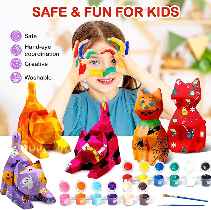 Goodyking DIY Cat Night Light Art Kit - 2pcs, Painting Set for Kids Ages 4-12, Cat Craft Gift