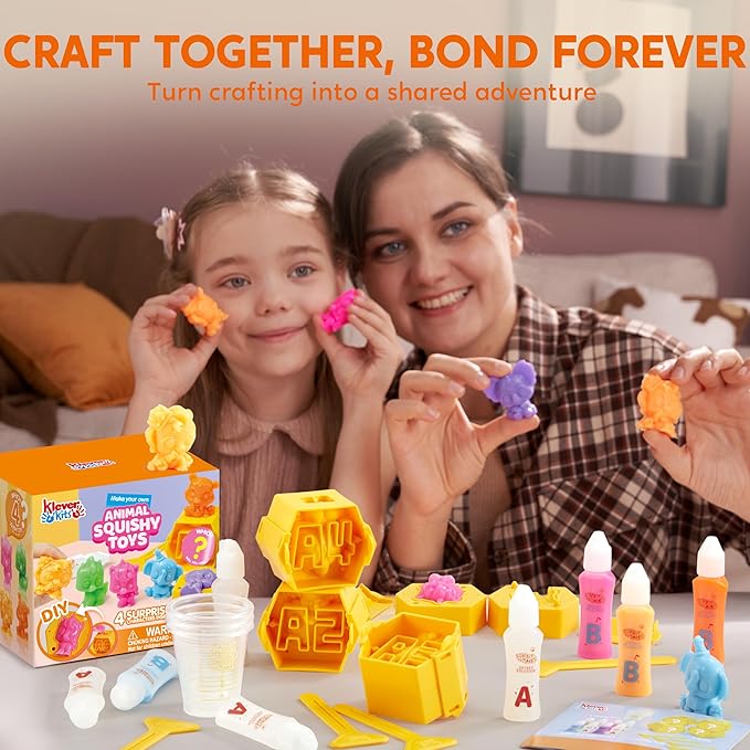 Klever Kits Squishy Toys, DIY Squishy Animal Making Kit, Mystery Box with 4 Surprise Characters Inside, Arts and Crafts, Kids Craft for Kids Ages 6+