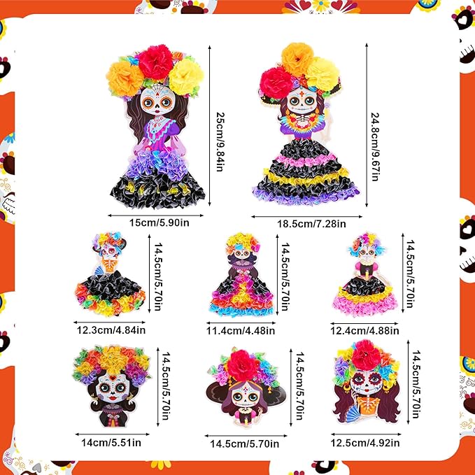 Fennoral 8 Pack Day of The Dead Poke in Art for Kids Make You Own Day of The Dead Craft Kits DIY Poke EVA Foam Sugar Skull for Classroom Art Activity Dia De Los Muertos Halloween Decoration