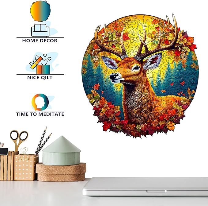 Wooden Puzzles for Adults, Unique Puzzles for Adults, Irregular Animal Shaped Wooden Jigsaw Puzzles, Creative Birthday Gift,11.8 x 9.1 inch, Deer