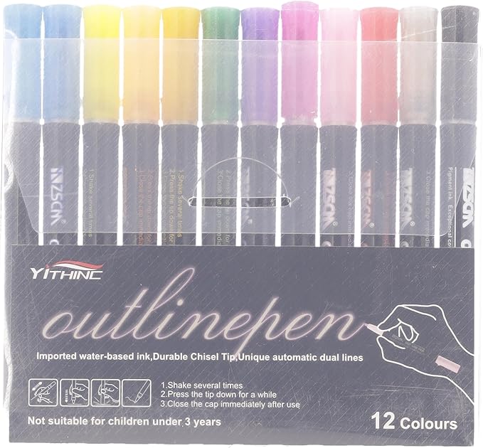 Outline Shimmer Markers, 12 Glitter Metallic Gel Pens for Coloring, Fun Gift for Halloween, Birthday Party Favors, Holiday Stocking Stuffers, Cool DIY Art Crafts Drawing Supplies