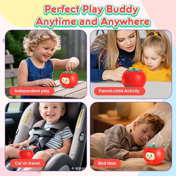 Kids Story Box Audio Player Starter with Tomato Face-Changing, Early Emotional Education Toy & Storyteller, Preloaded 200+ Stories/Music, Bluetooth, Birthday Gift for Boys Girls-Red