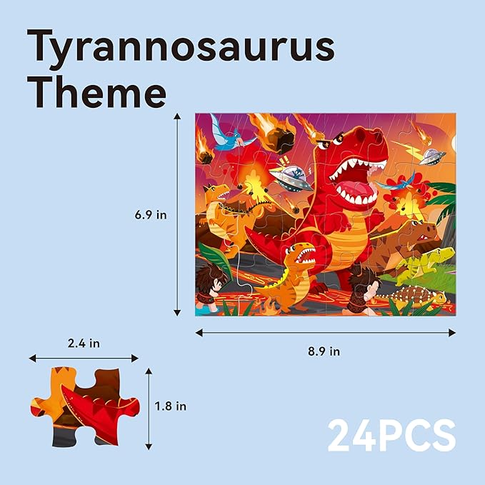 Dotimo 4-Pack Dinosaur Puzzles for Kids Ages 3-5, Progressive Learning Puzzles with Storage Box – 24/30/35/48 Piece Educational Games for Toddlers, Family Activities & Gifts