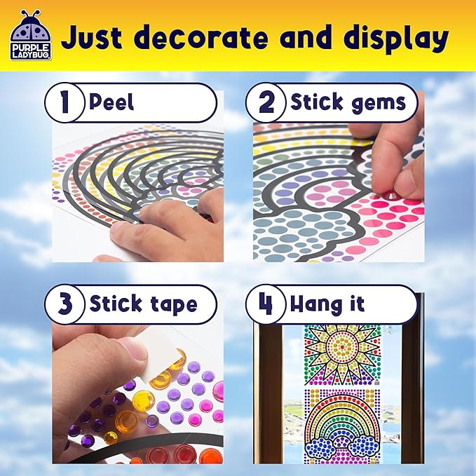PURPLE LADYBUG SUNGEMMERS Window Gem Art Suncatcher Kits - Summer Activities for Kids, Birthday Gifts for Girls & Boys, Crafts for Ages 4-10, Fun DIY Art Kit for Kids 6-12