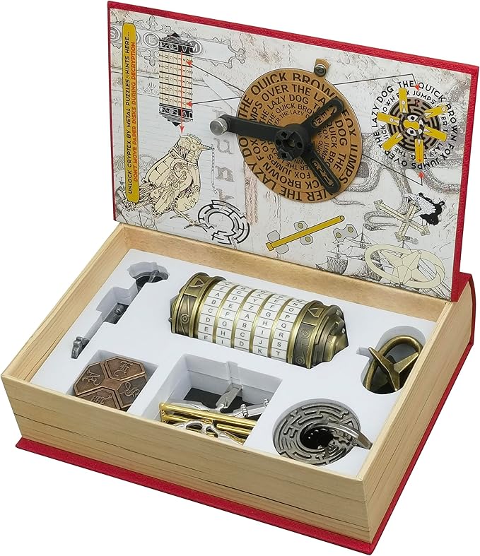 Da Vinci Code Mini Cryptex Metal Puzzle Box Set - 6PCS 3D Brain Teasers Party Game, Interlocking Lock IQ Challenge for Adults Teens (Classic)
