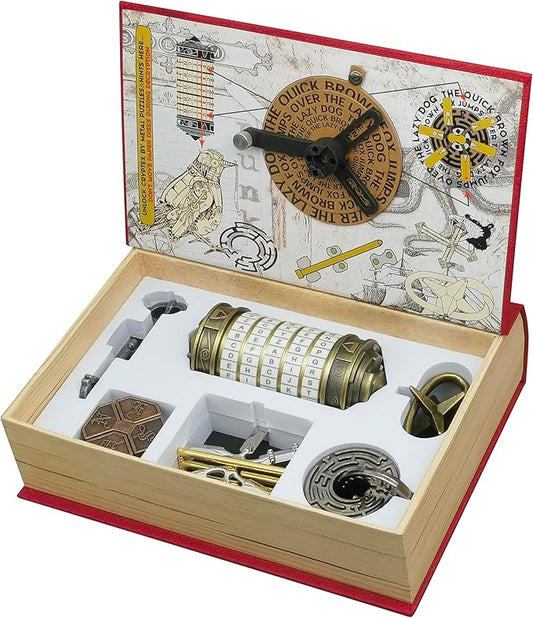 Da Vinci Code Mini Cryptex Metal Puzzle Box Set - 6PCS 3D Brain Teasers Party Game, Interlocking Lock IQ Challenge for Adults Teens (Classic)