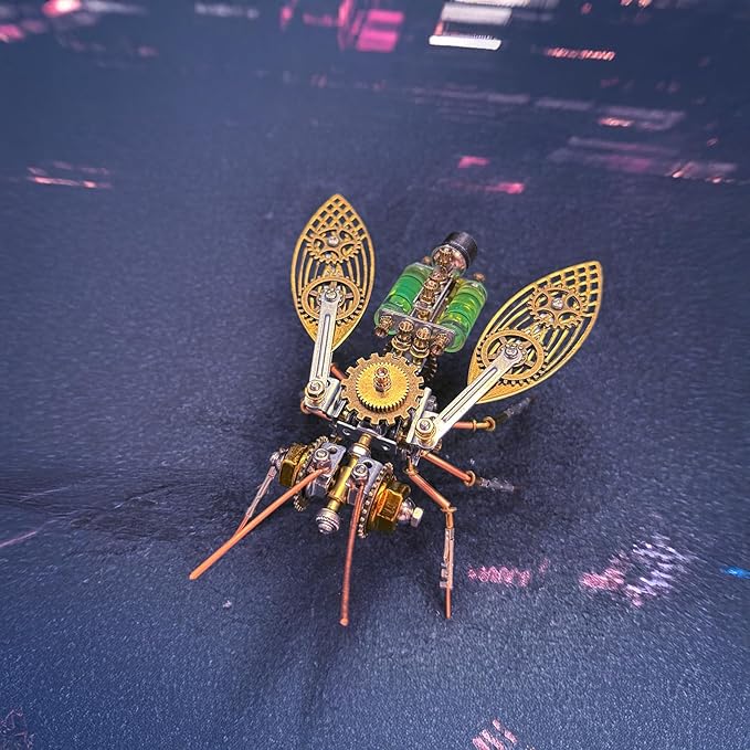 Steampunk Metal Insect Bug Mechanical Steampunk Sculpture Steampunk Mechanical Insect Clockwork 3D Steampunk Metal Puzzle Kits for Adults (Gatling Bee)