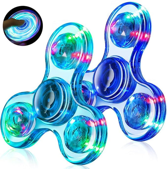 Fidget Spinner for Kids 2 PCS, Light up Sensory Fidget Toys Adults Kids 4-8-12 with Autism ADHD, Anxiety Toys Stress Relief Teen Boy Gifts, Glow in The Dark Party Favors Fidgets Classroom Prizes