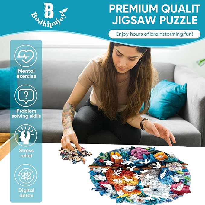 Wooden Puzzles for Adults, Round Parrots 200 Pieces-5MM Thickness,Bird Jigsaw Puzzles, 11.2 x 11.2 Inch,Unique Shaped Colorful Bird Puzzle Family Game Gift for Adults and Kids