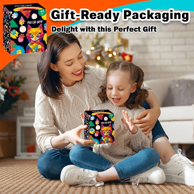 FUNZBO 4.3in Paint Your Own Cat Lamp Kit- Arts and Crafts Supplies Painting Set for Kids Teens, DIY Night Light Toy for Toddlers Girls Boys Age 3 4 5 6 7 8 9 10 11 12 13 +