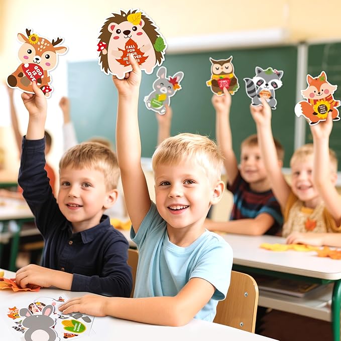 ANGOLIO 123Pcs Fall Animal Stickers for Kids DIY Craft Kit - Hedgehog Owl Fox Self-Adhesive Autumn Art Projects, Classroom Home Activities, Thanksgiving Party Favors, Sunday School Decor