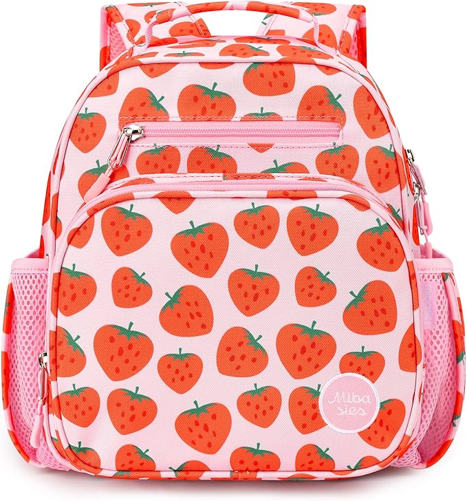 mibasies Toddler Backpack for Girls 2-4: Cute Kids Backpacks for Girls - Preschool Kindergarten Backpack - Strawberry Pink
