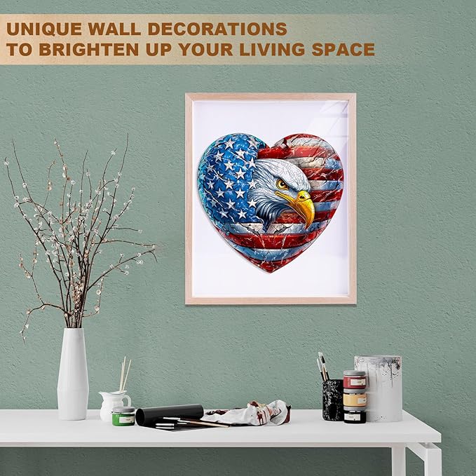 Wooden Puzzles for Adults, Patriotic Eagle Wooden Jigsaw Puzzle Unique Shape Animal Wood Puzzles Adult 3D Visual Effect, Birthday Gifts for Puzzle Lovers Family Games (M-11.4 * 10.9in-180pcs)