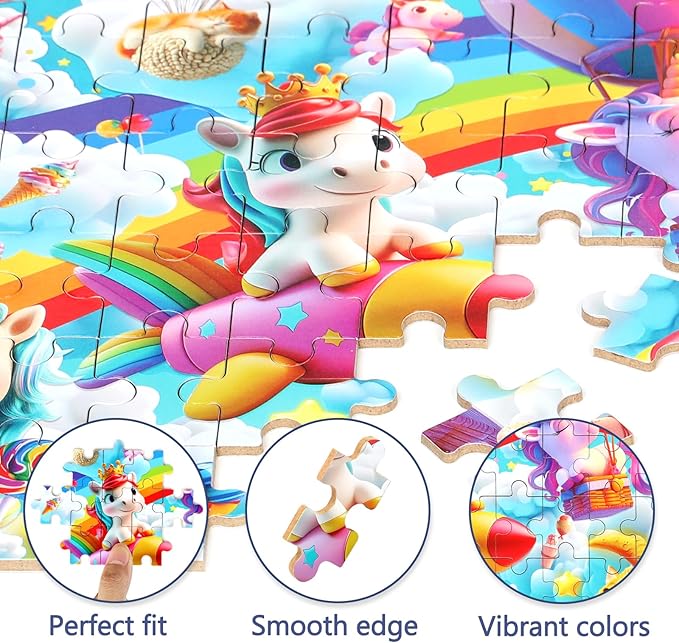 Rainbow Horse Unicorn Puzzles for Kids Ages 4-8, 60 Pieces Jigsaw Puzzles for Kids Ages 3-5 Puzzle for Girls and Boys Learning Educational Puzzles Toys in a Metal Box
