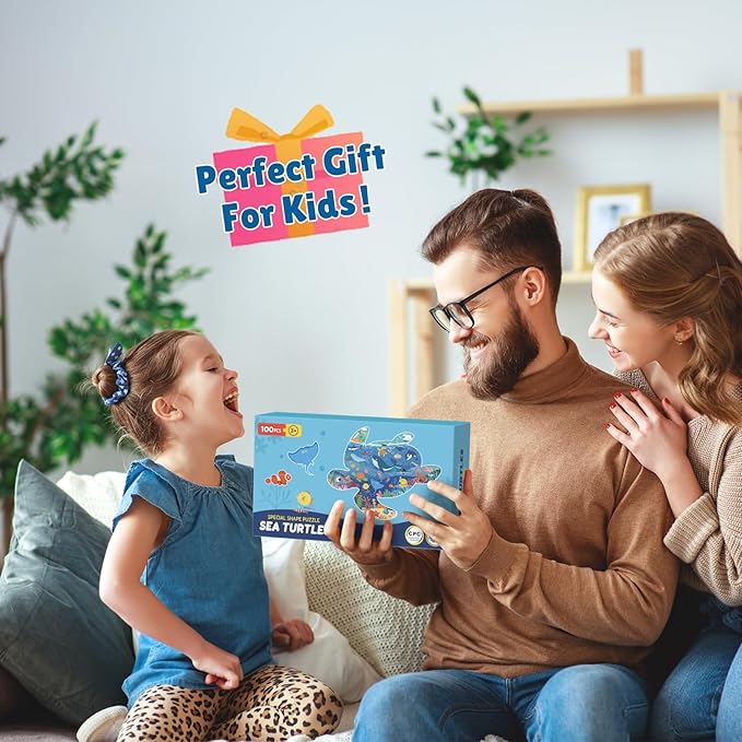 ELX 100 Piece Sea Turtle Jigsaw Puzzle for Kids Ages 4-10, Seaworld Animal Shaped Floor Puzzle Preschool Learning, Educational Learning Toys for Kid Boys Girls Ages 4 5 6 7 8 (21.42 X 16.42 in)