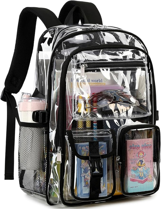 abshoo Large Clear Backpack For Girls Women School Bookbag Heavy Duty Transparent Backpack (Black)