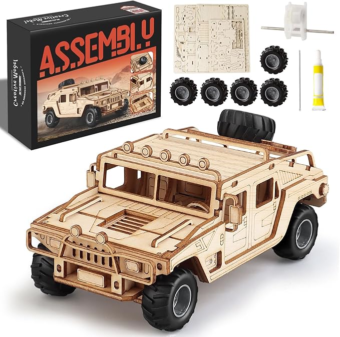3D Wooden Puzzles Model Car Kits to Build for Adults, DIY Off-Road Car Building Kits, Brain Teaser Pull Back Toys, Gift for Men Boys on Birthday/Christmas Day