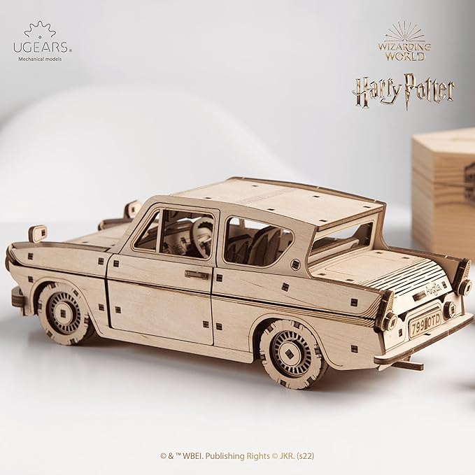 UGEARS Wooden 3D Puzzles for Adults - Flying Ford Anglia Harry Potter Puzzle 3D – Harry Potter Flying Car Building Kits for Adults DIY Model Kit with Spring Drive 244 Pcs