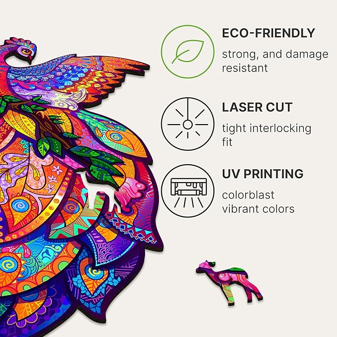 UNIDRAGON Original Wooden Jigsaw Puzzles - Fairy Bird, 107 Pieces, Small Size 7.1 x 9.1, Beautiful Gift Package, Unique Shape Best Gift for Adults and Kids