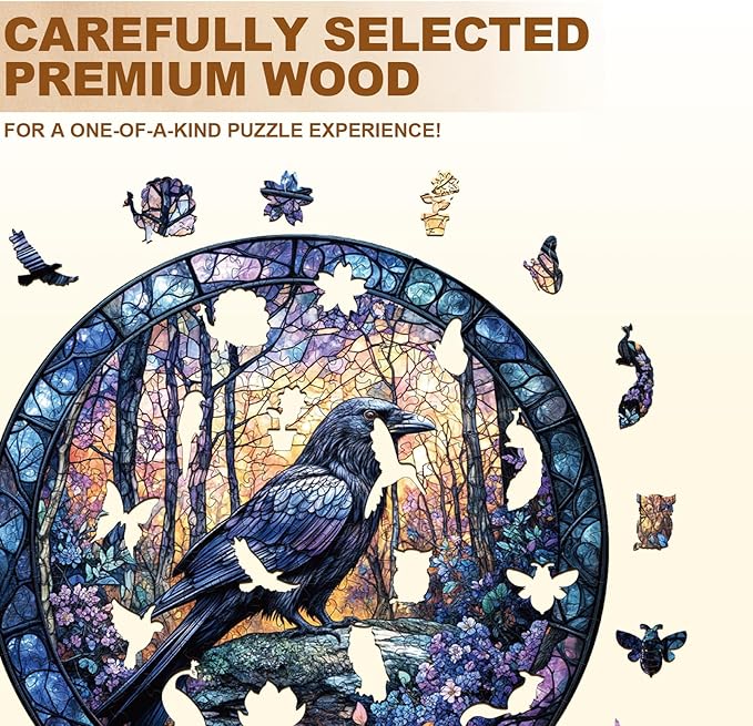 Wooden Puzzles for Adults, Wooden Jigsaw Puzzles, Exquisite Raven Puzzle, Gifts for Family or Friends for Any Holiday.(13.4 * 13.4 in 300pcs)