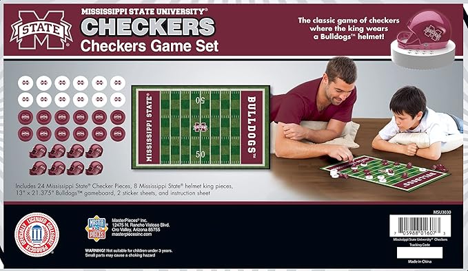 Masterpieces Family Game - NCAA Mississippi State Bulldogs Checkers - Officially Licensed Board Game for Kids & Adults