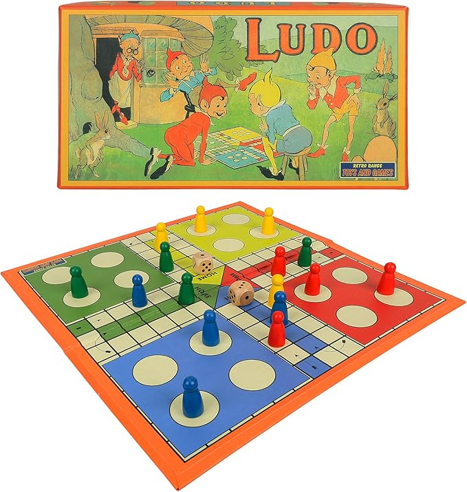 Foldable Ludo Board Game Set | Portable Travel-Friendly Family Board Game | Includes 16 Color Tokens, 2 Dice | Indoor/Outdoor Fun for Kids & Adults | Traditional Retro Toy Game