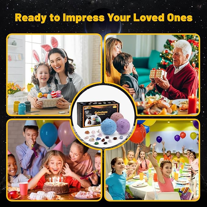 Gemstones Dig Kit, Science Kit for Kids, Dig up 15 Real Gems & Explore Solar System, STEM Educational Mining Space Toys, Archaeology Geology Science Experiments Gift for Boys&Girls Age 6-8-12