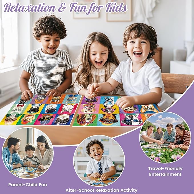 3-Pack 100 Piece Puzzles for Kids,Dogs Cats Cupcakes Puzzle for Kids Age 4-6 6-8 8-10,Unique Large Piece Animals Jigsaw Puzzle,Recycled Paper,Bright & Colorful Educational Puzzle Game,Boys Girls Gift