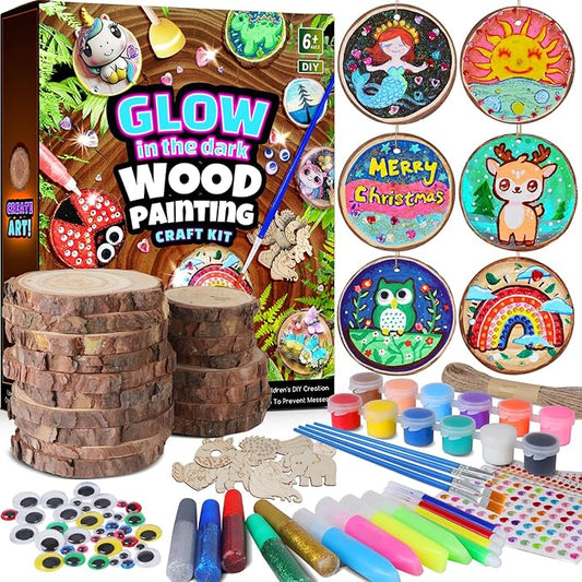 EPUMP Wood Painting Kit for Girls 8-12: Glow in The Dark Wood Arts and Crafts Supplies Kit for Kids 6-8 - Creative Paint Drawing Toys Easter Christmas Gifts for 6 7 8 9 10 11 12 Year Old