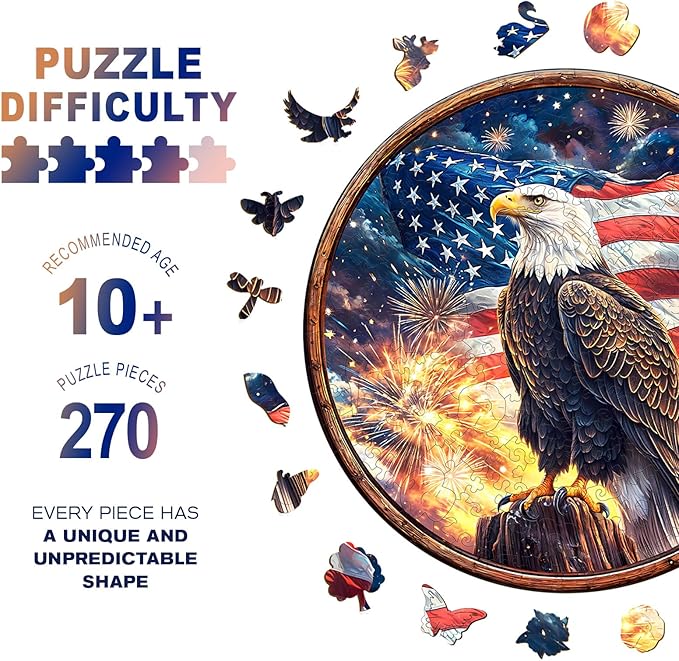 Wooden Puzzles for Adults - Eagle's Pride Wooden Jigsaw Puzzle, Unique Animal Shaped Wood Puzzles Adult, Christmas Birthday Gifts for Friends/Family, Home Decor 270pcs